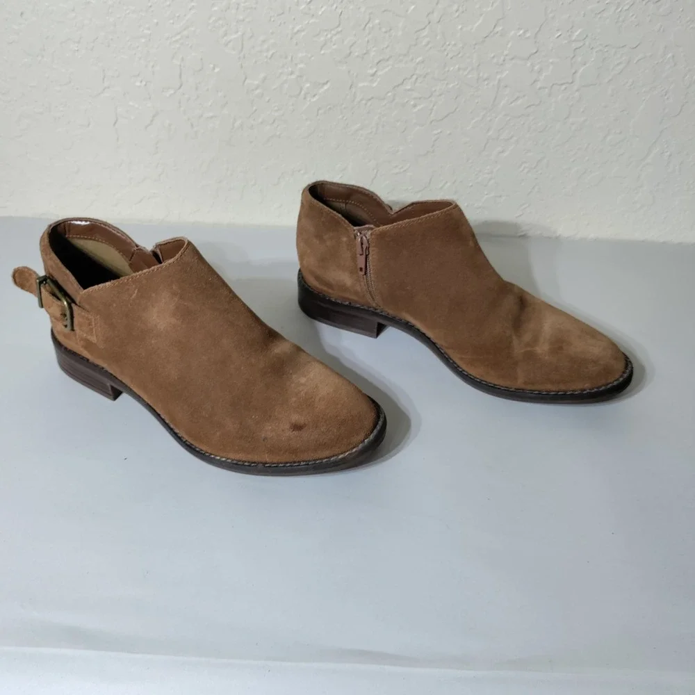 Clarks Collection Suede Ankle Boots Tan Brown Buckle Zip 7.5 261467234050
